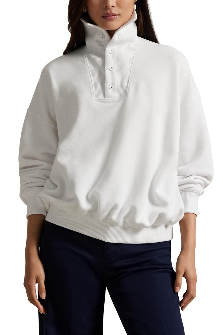 Rib Trim Mock Neck Pullover, Main, color, WHITE