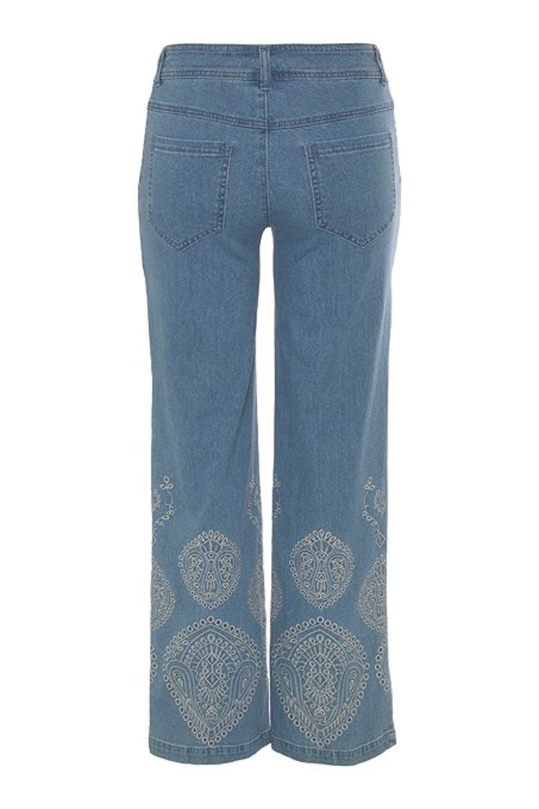 Women's Embroidered Wide Leg Jeans, Alternate, color, Denim Blue Printed