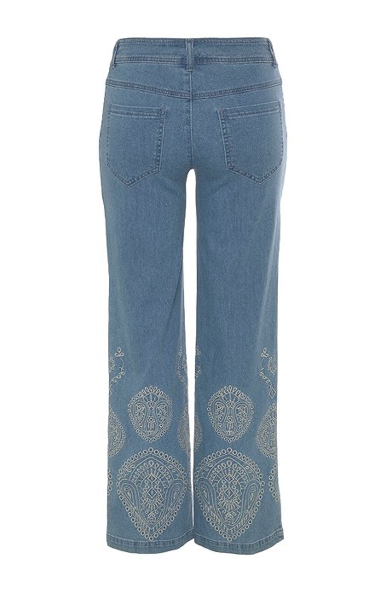 LASCANA Women's Embroidered Wide Leg Jeans, Alternate, color, Denim Blue Printed