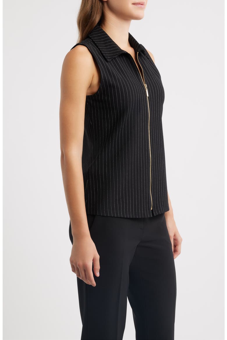 Pinstripe Front Zip Sleeveless Knit Top, Alternate, color, ANNE BLACK/ WHITE DOVE