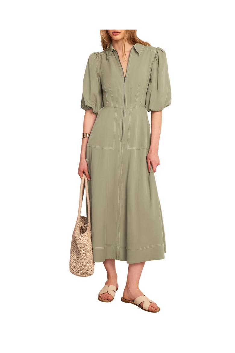 Utility Zip Midi Shirt Dress, Main, color, Khaki