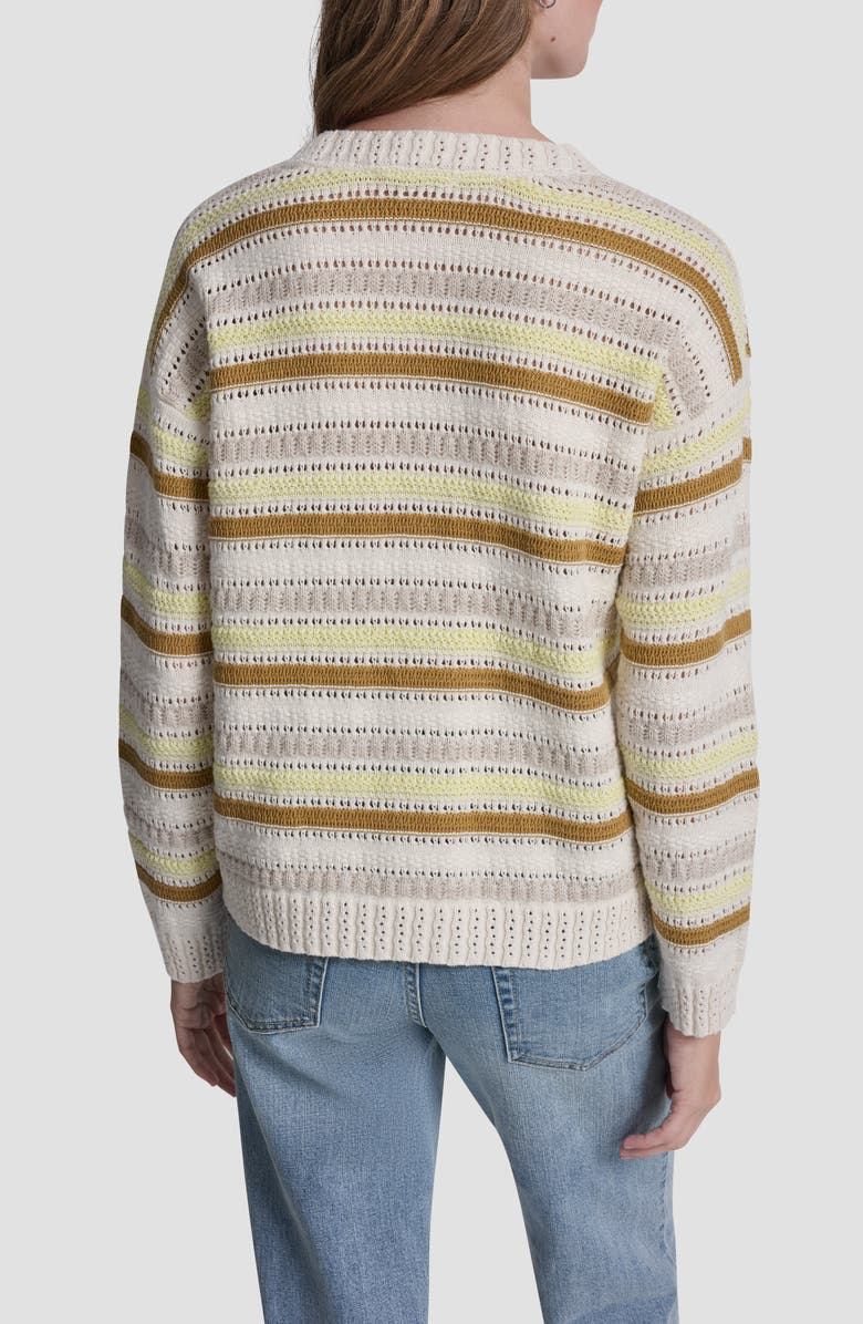 DKNY Jeans Stripe Cotton Pointelle Sweater, Alternate, color, Teak Combo