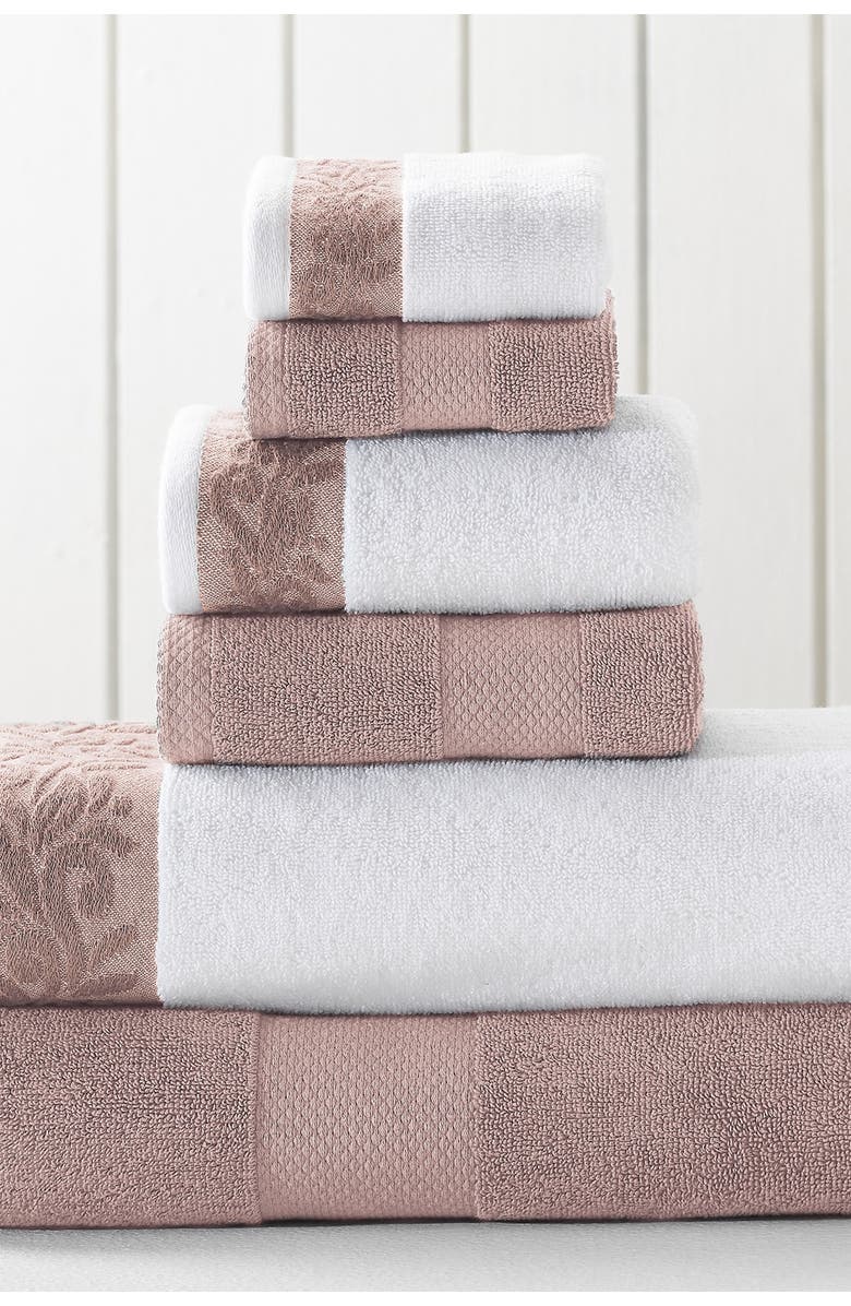 Modern Threads Filgree Jacquard Border Towel 6-Piece Set Dusty Rose, Main, color,