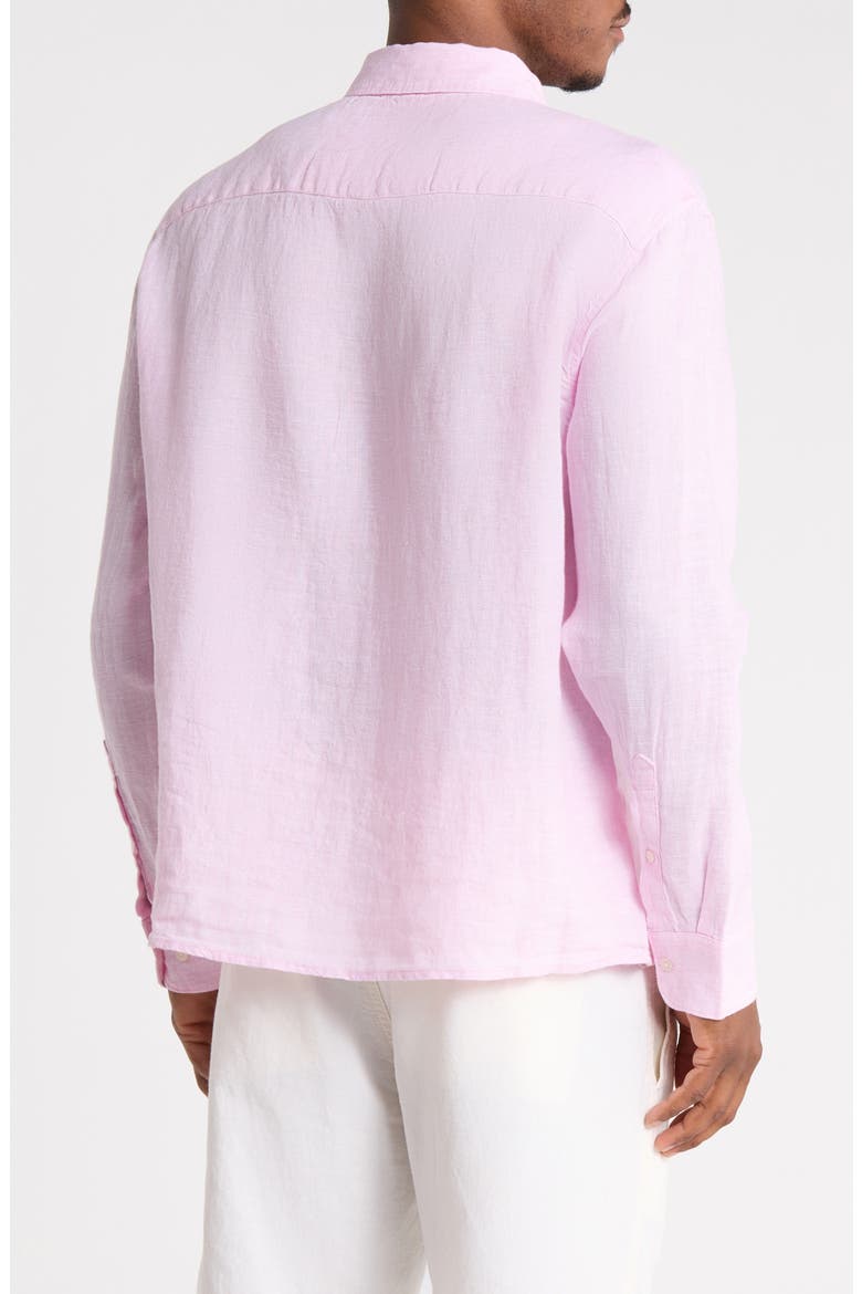 Linen Long Sleeve Button-Down Shirt, Alternate, color, PINK RUFFLE