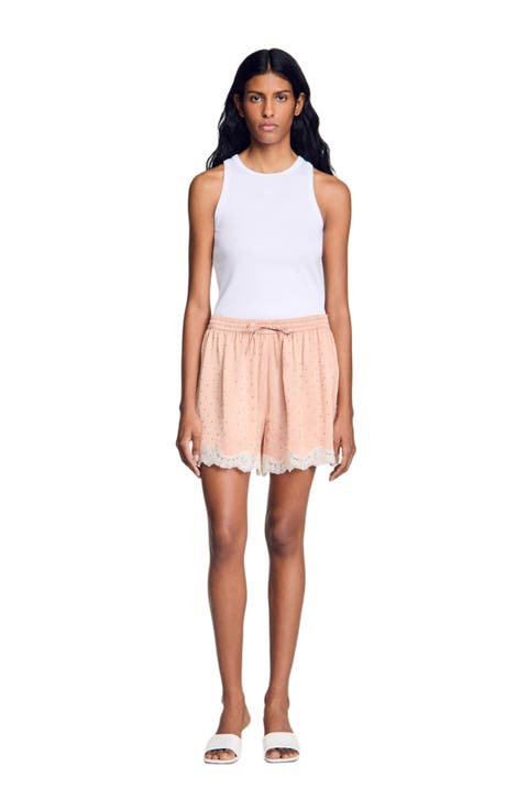 Rhinestone shorts with lace