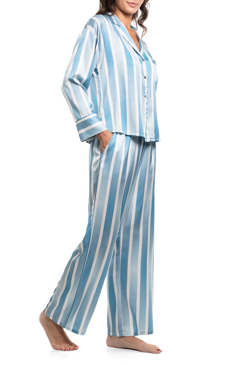 Stripe Satin Pajamas, Alternate, color, BLUE
