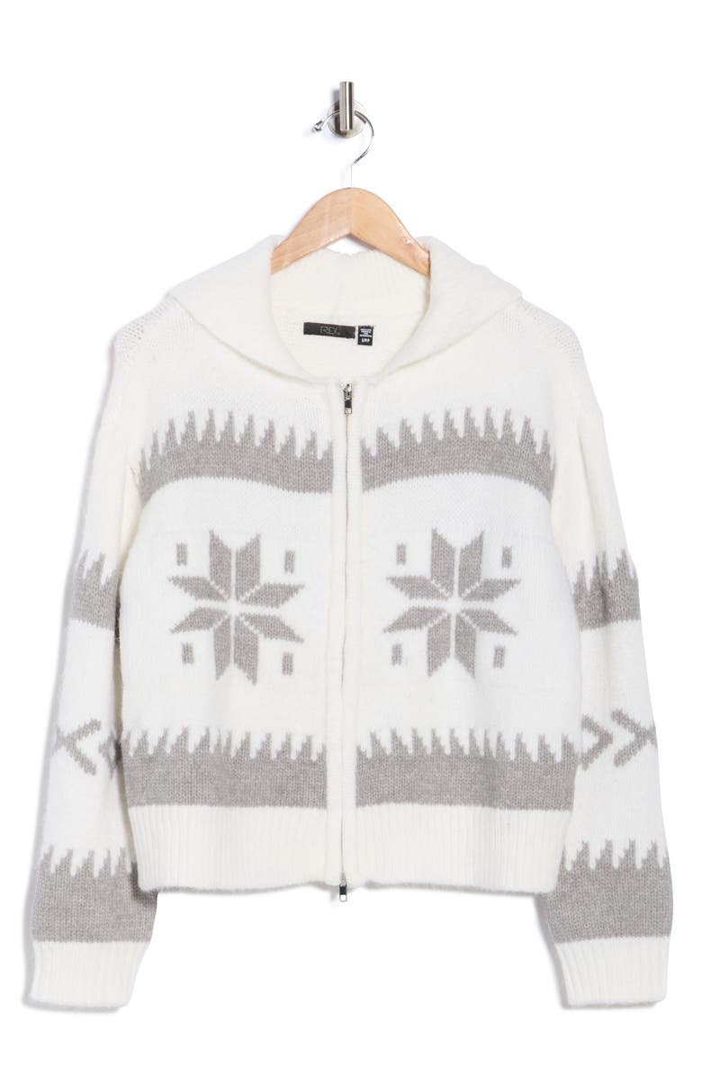 INTERNATIONAL DESIGNER Snowflake Zip-Up Cardigan, Alternate, color, Cream/ Grey