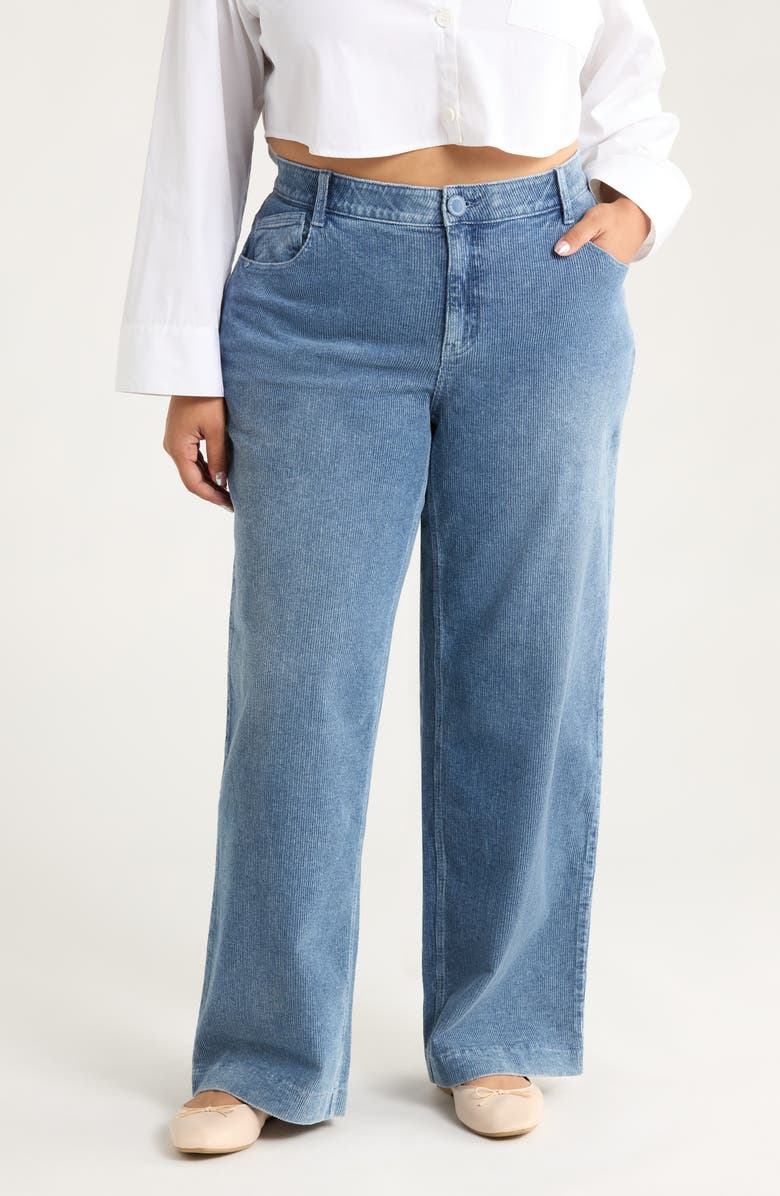 Wit & Wisdom Sam 'Ab'Solution High Waist Wide Leg Corduroy Jeans, Main, color, Washed Mid Blue
