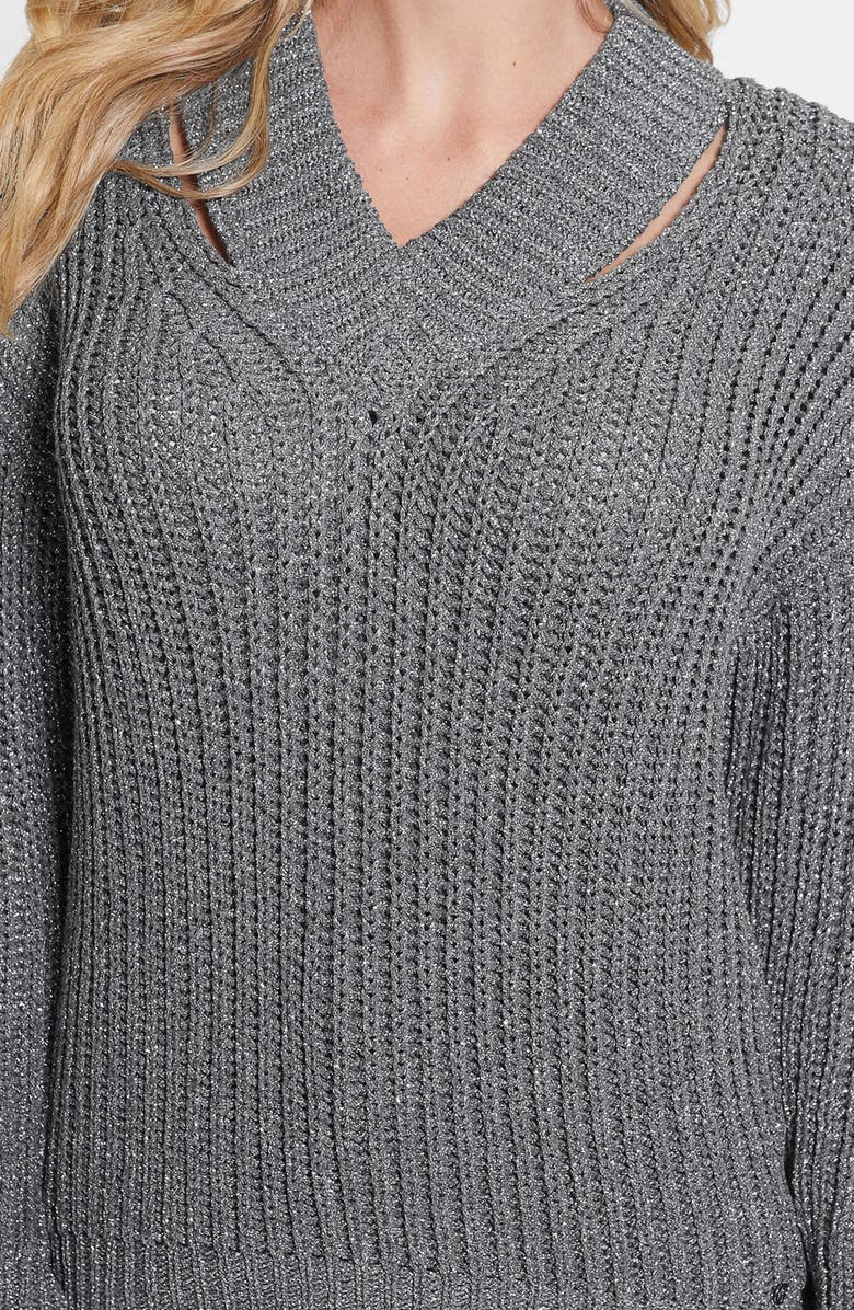 GUESS Lise Sparkle Cutout V-Neck Sweater, Alternate, color, 
