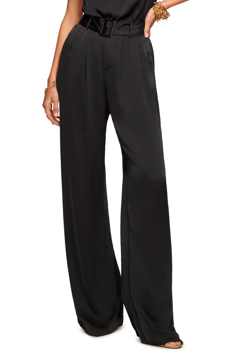 Amaya Belted Satin Pants, Main, color, BLACK