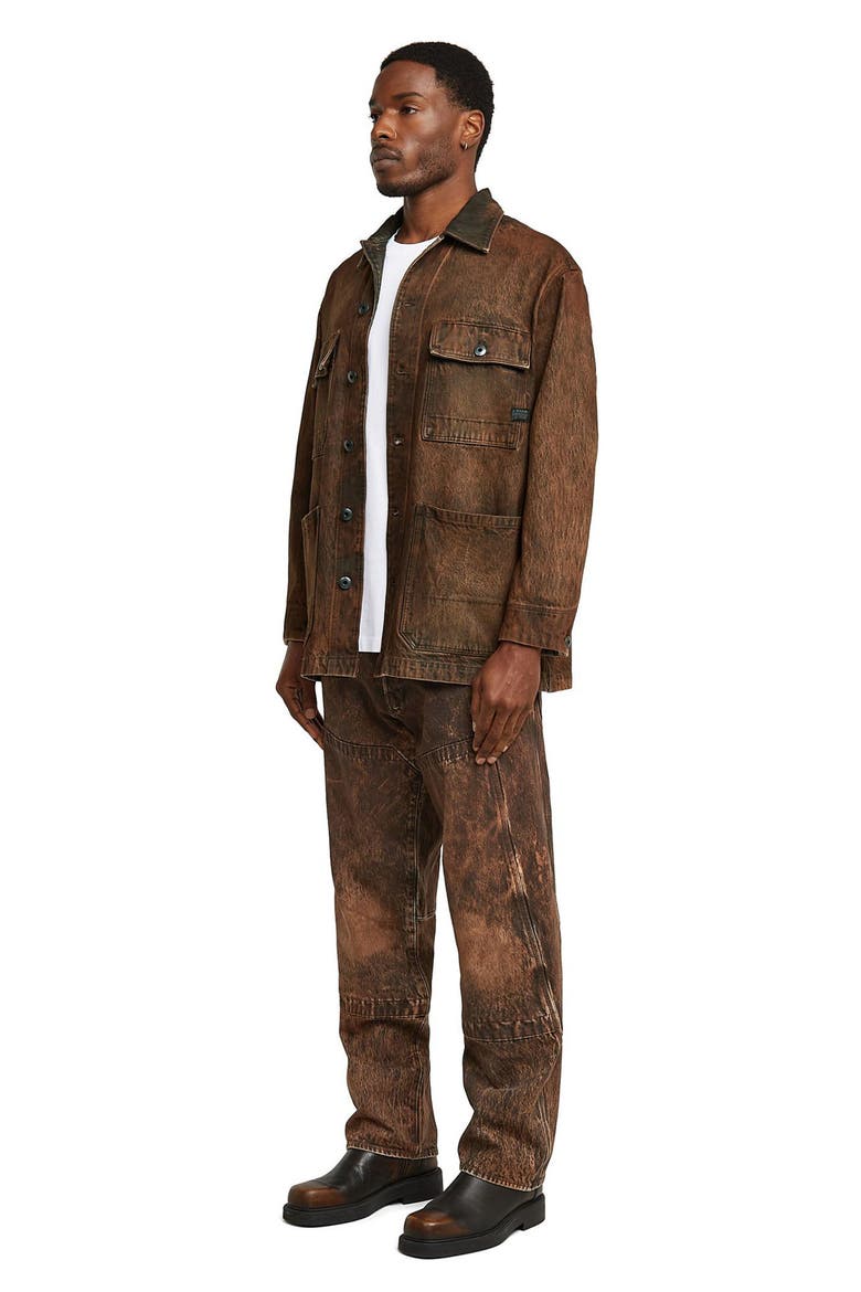 Leather Effect Cotton Denim Chore Jacket, Alternate, color, FADED COGNAC SKIN