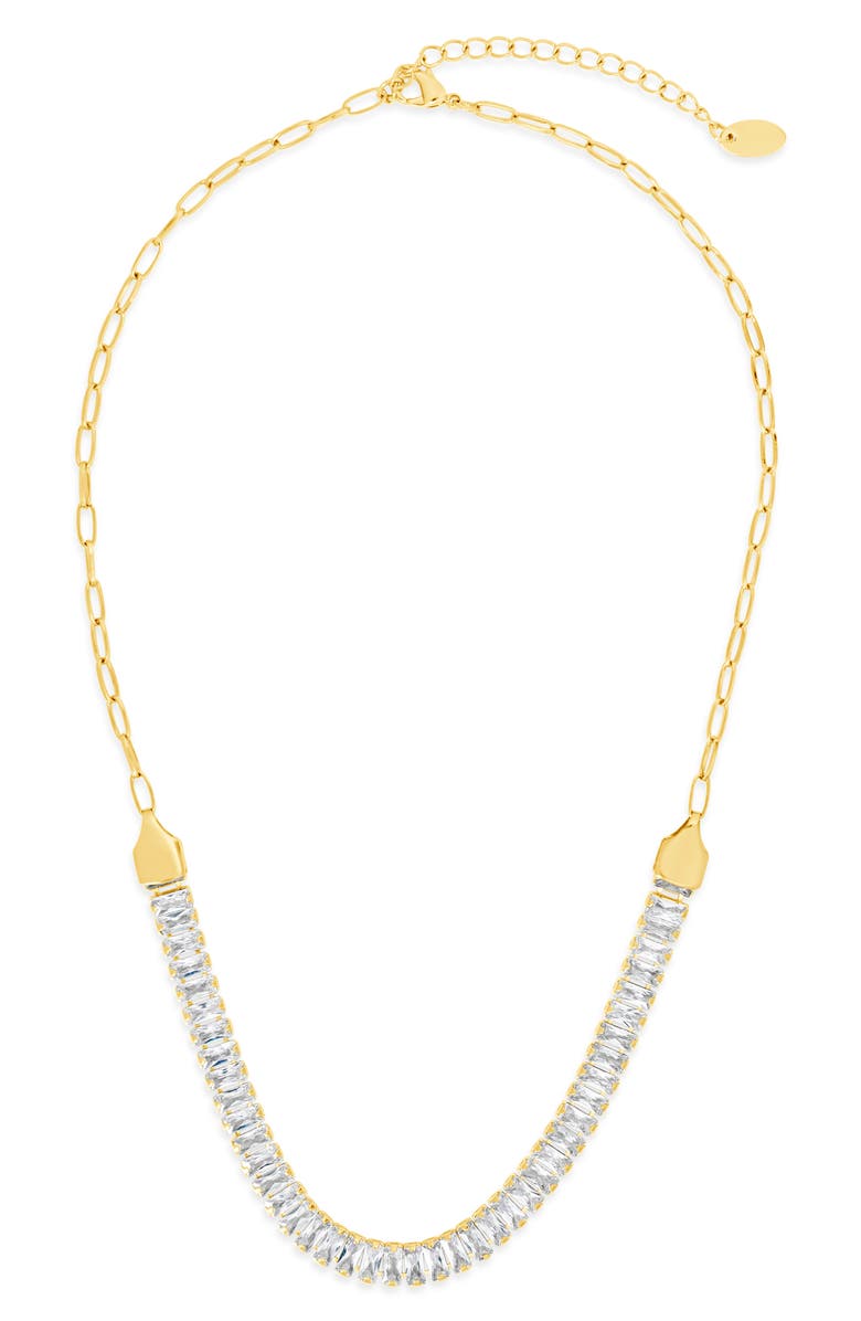 Sterling Forever Sarai Baguette Cubic Zirconia Frontal Necklace, Main, color, Gold