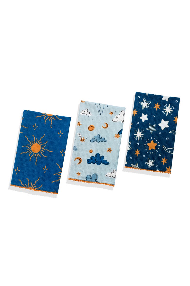 Set of Three Celestial Dreams Kitchen Towels, Main, color, MIDNIGHT BLUE/ SKY BLUE