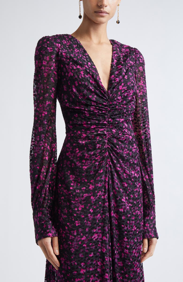 ST. JOHN Long Sleeve Satin Leopard Jacquard Gown, Alternate, color, Black Hot Pink Multi