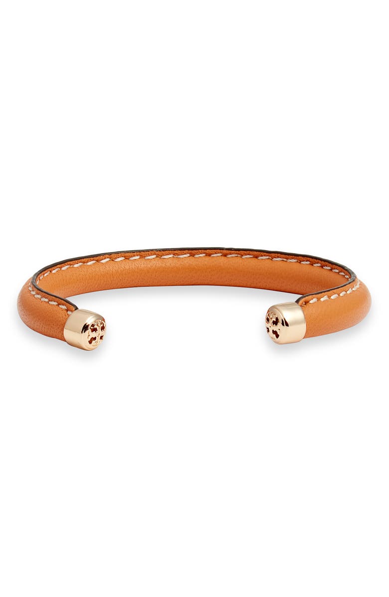 Tory Burch Miller Leather Cuff Bracelet, Main, color,