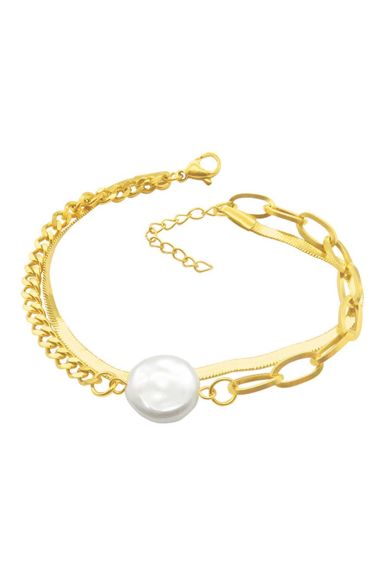 Set of 3 Crystal & Faux Pearl Bracelets, Alternate, color, GOLD
