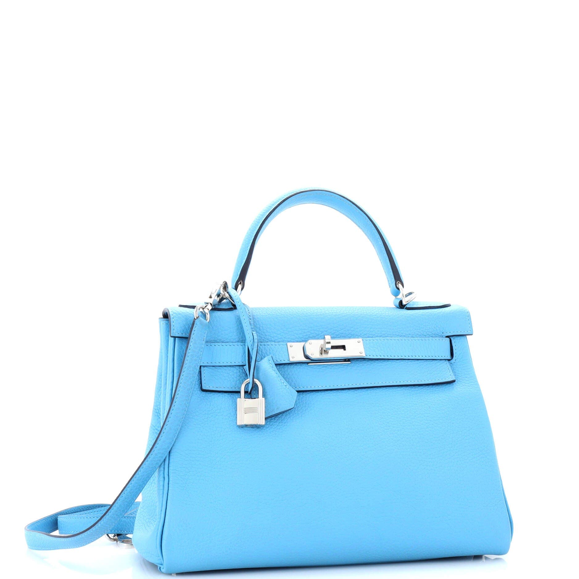 Pre-Owned Hermes Kelly Handbag Blue Clemence with Palladium Hardware 28, Alternate, color, Bleu Du Nord