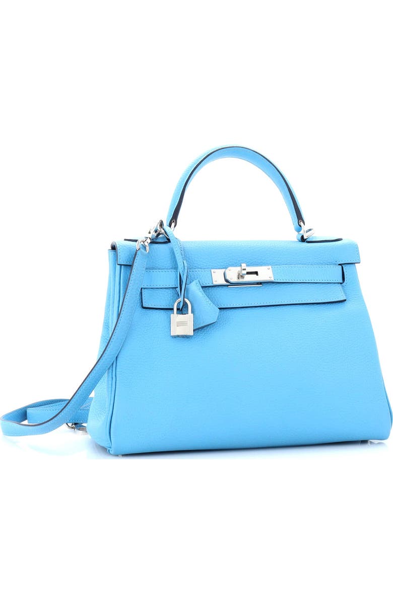 Pre-Owned Hermes Kelly Handbag Blue Clemence with Palladium Hardware 28, Alternate, color, Bleu Du Nord