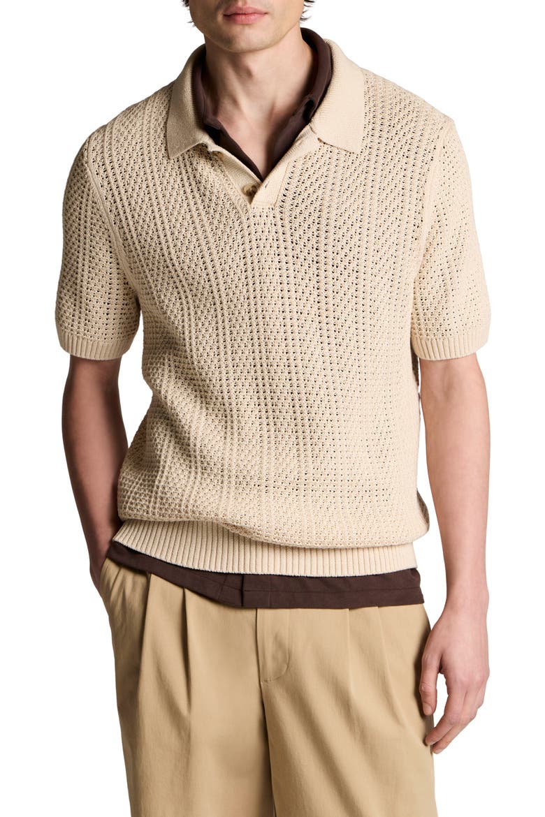 Seed Stitch Polo Sweater, Main, color, DARK BLANCO