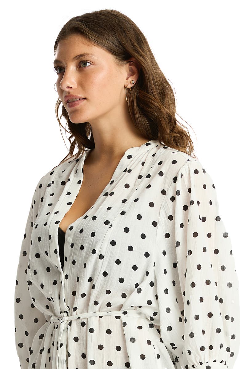 Sea Level Dottie Long Sleeve Cover-Up Dress, Alternate, color, Coconut