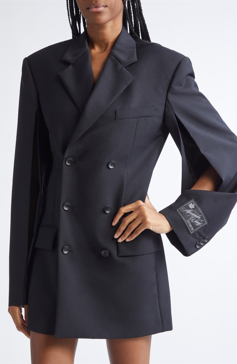 Alexander Wang Long Sleeve Double Breasted Wool & Mohair Blazer Minidress, Alternate, color, Black