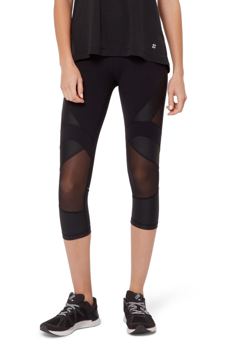 Power Wetlook Mesh 7/8 Workout Leggings, Main, color, BLACK