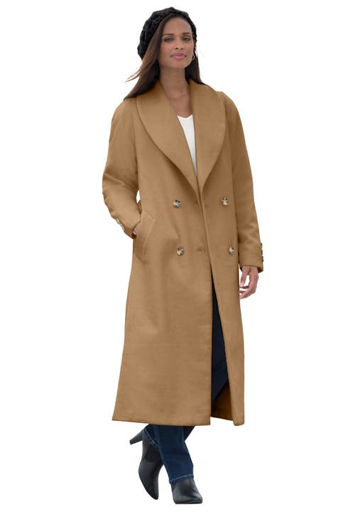 Jessica London Long Shawl Collar Wool Coat In Brown