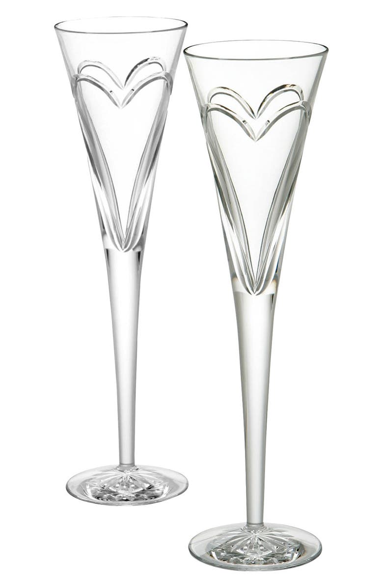 Waterford 'Wishes Love & Romance' Lead Crystal Champagne Flutes, Alternate, color, Clear