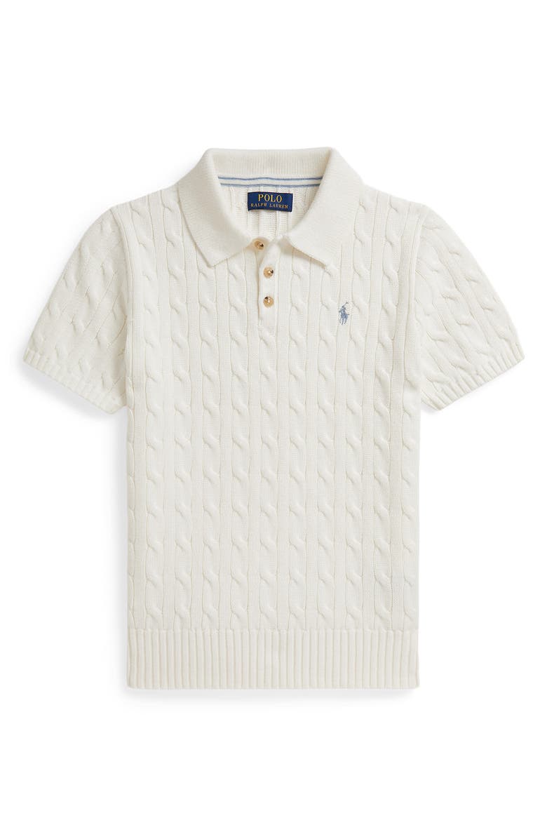 Polo Ralph Lauren Kids' Cabled Cotton Polo Sweater, Main, color, Deck Wash White