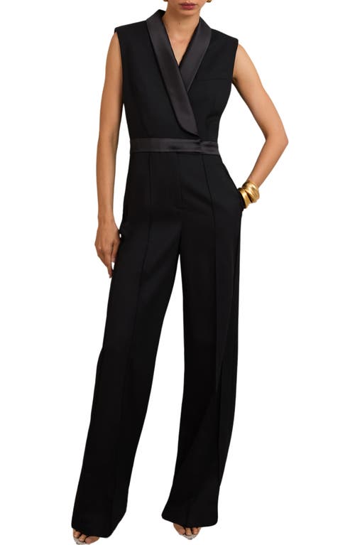 Reiss Atelier Gaia Satin Trim Sleeveless Jumpsuit In Black