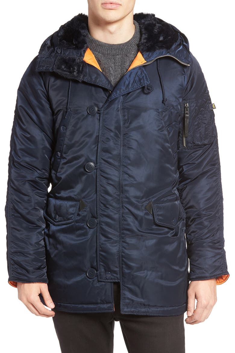 Slim Fit N-3B Parka, Alternate, color, REPLICA BLUE/ ORANGE