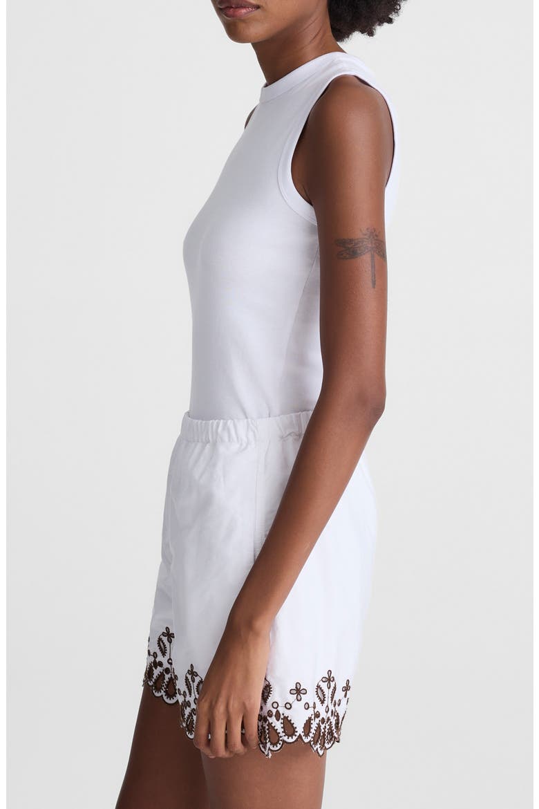 Embroidered Pull-On Poplin Shorts, Alternate, color, WHITE W BROWN EYELET