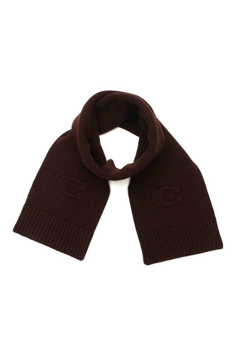 Embossed Logo Merino Wool Blend Scarf, Main, color, MAPLE