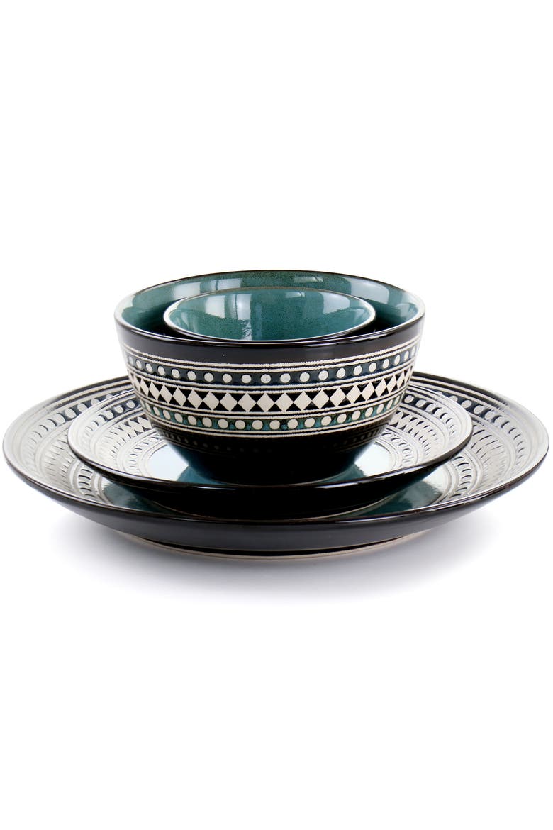 Blue Sage 16 Piece Double Bowl Stoneware Dinnerware, Alternate, color, Blue