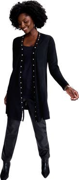 Jessica London Pearl Trim Carefree Cashmere Cardigan