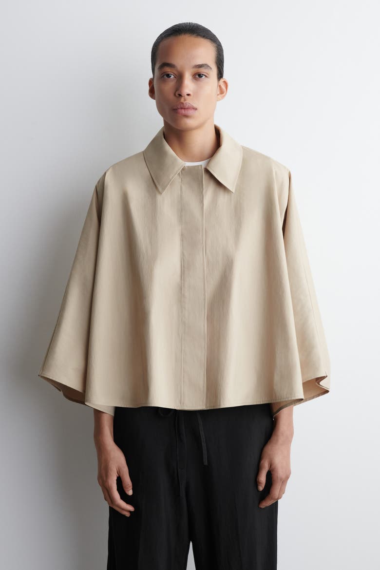 Cropped Trench Coat Cape, Main, color, LIGHT BEIGE