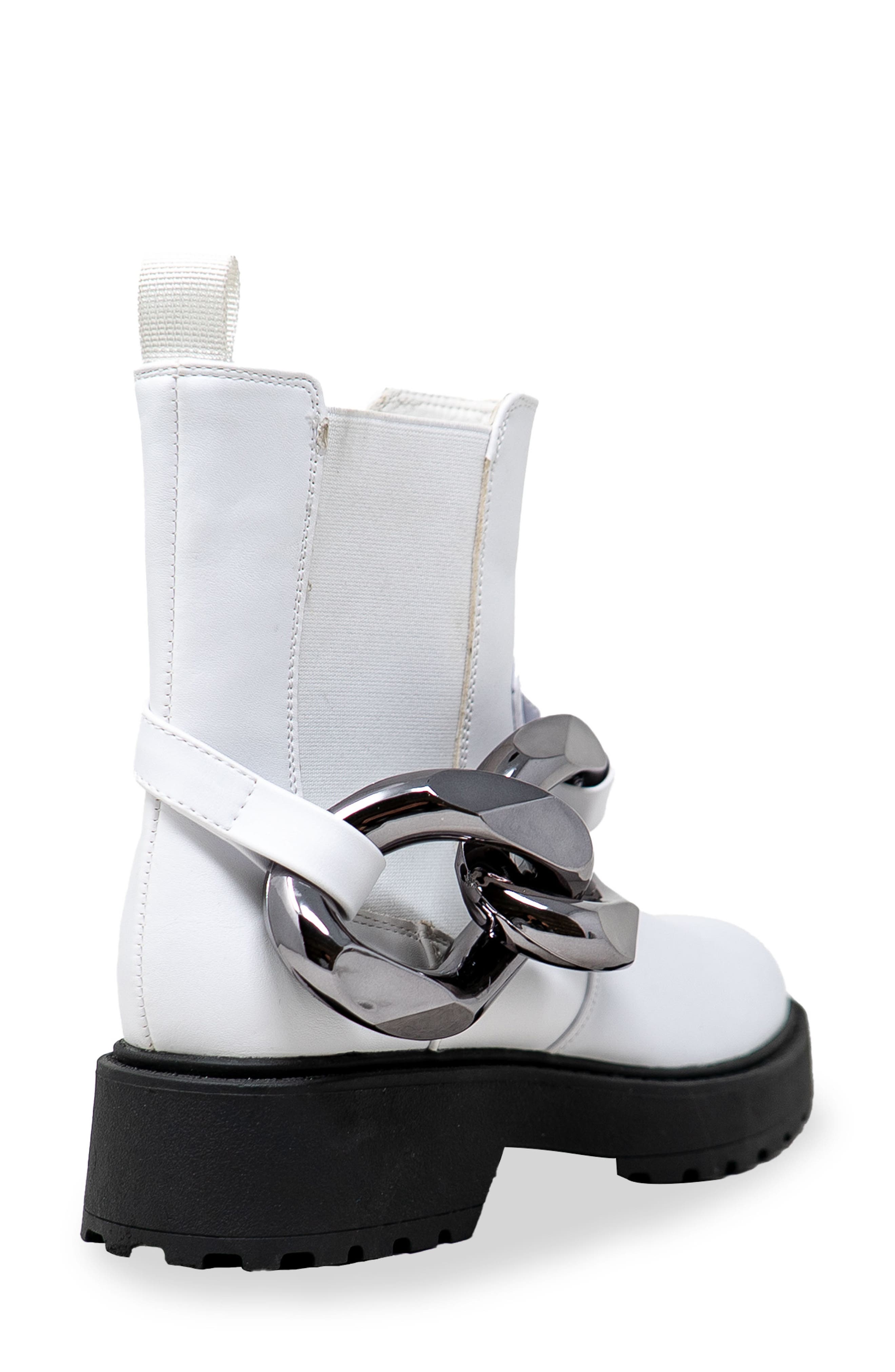 CHASE AND CHLOE Chunky Chain Strap Lug Boot, Alternate, color, White