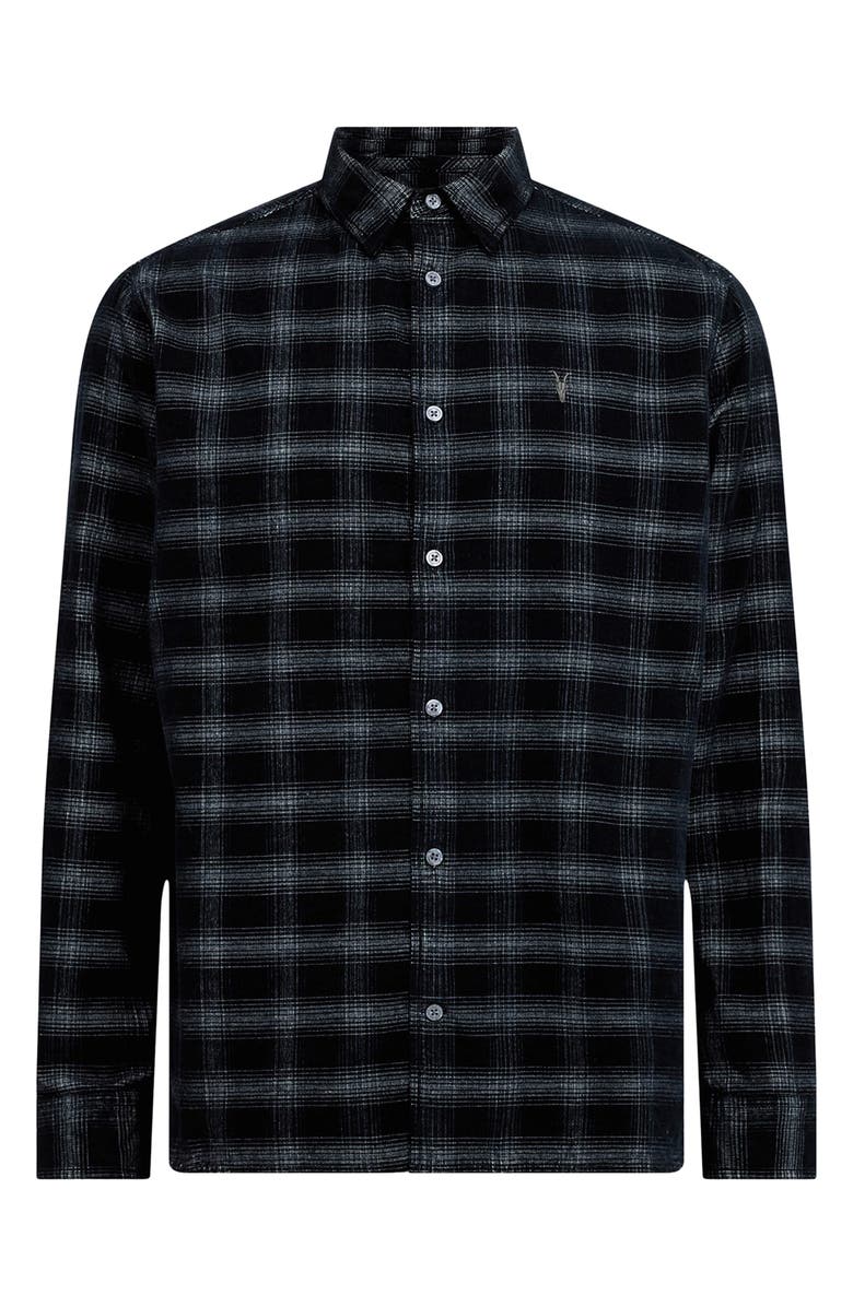 AllSaints Kink Plaid Button-Up Shirt, Alternate, color, Navy Blue