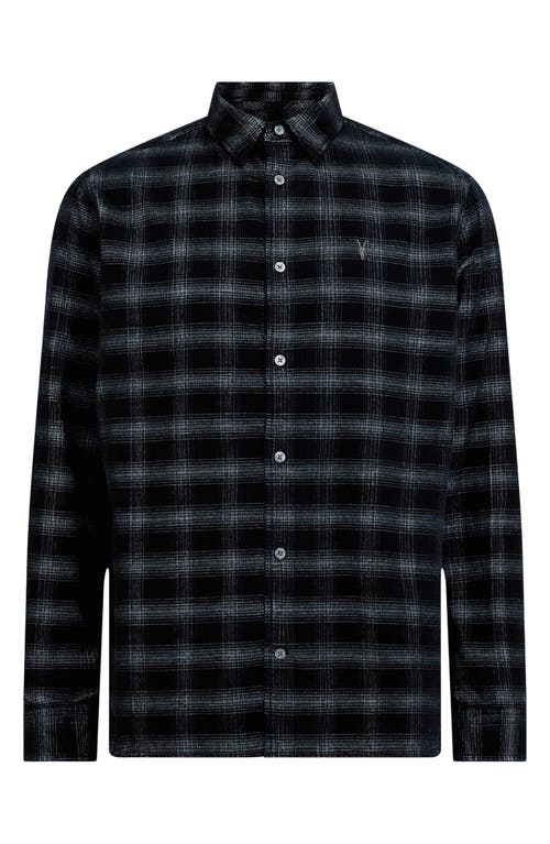 Allsaints Eastburn Checked Corduroy Ramskull Shirt In Black