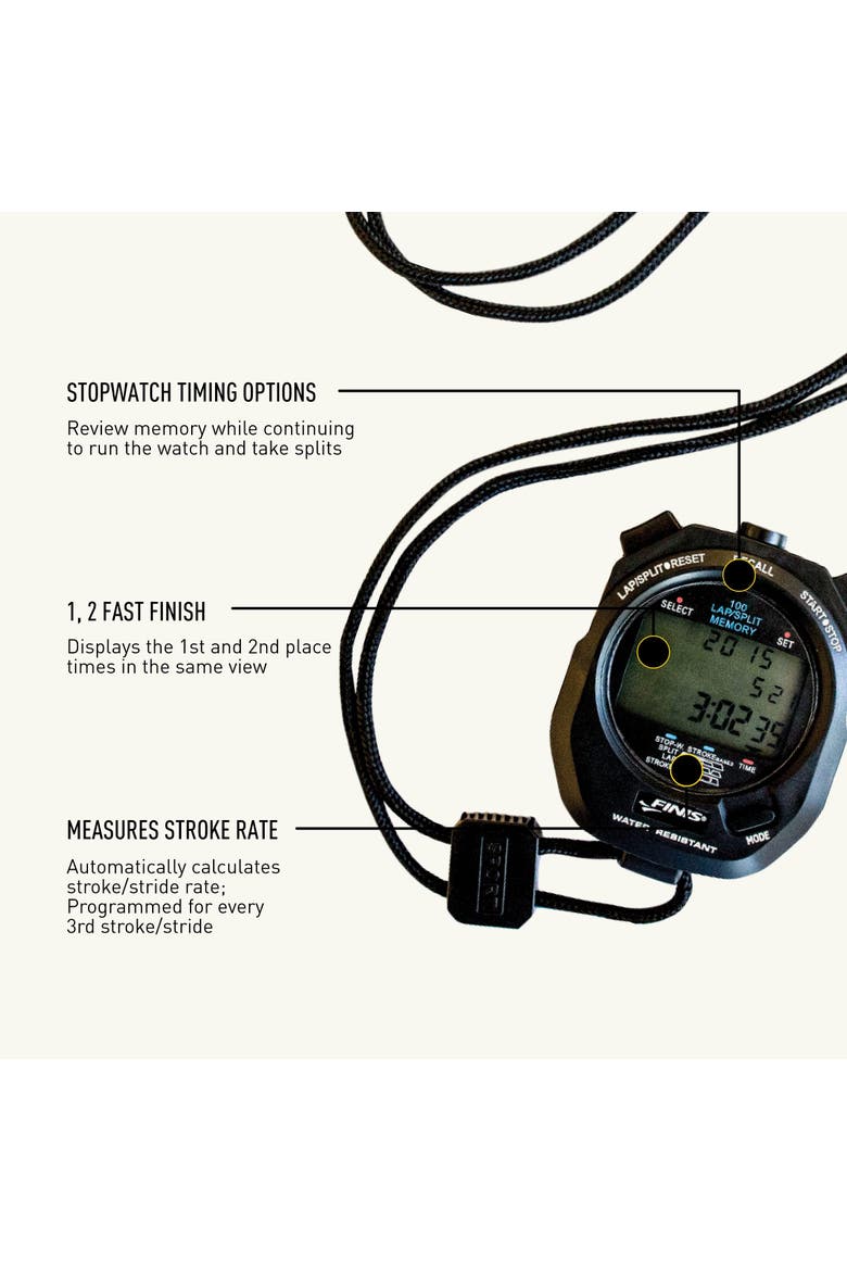Waterproof Stopwatch for Swim Training 100 Split Memory Stroke Rate Mode Easy Read Display, Alternate, color, Black