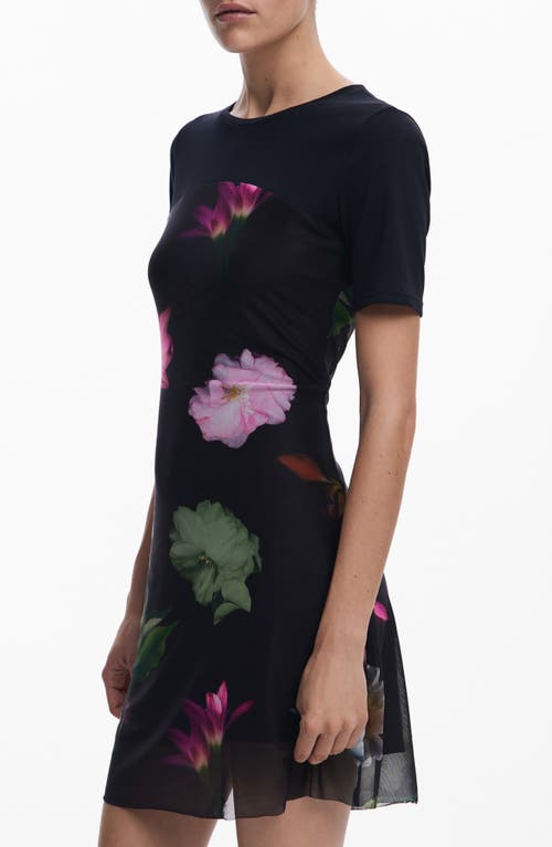Desigual Floral Print Knit Minidress In Black
