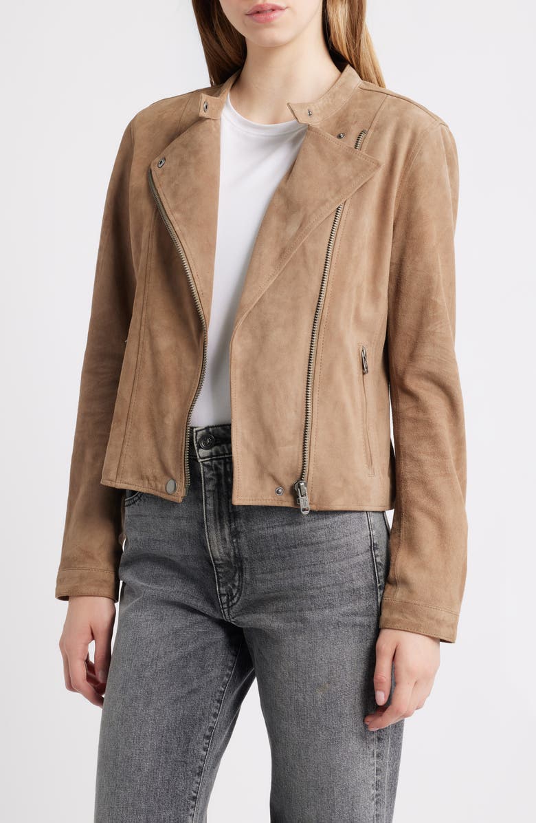 Frye Classic Biker Suede Jacket, Main, color, Taupe