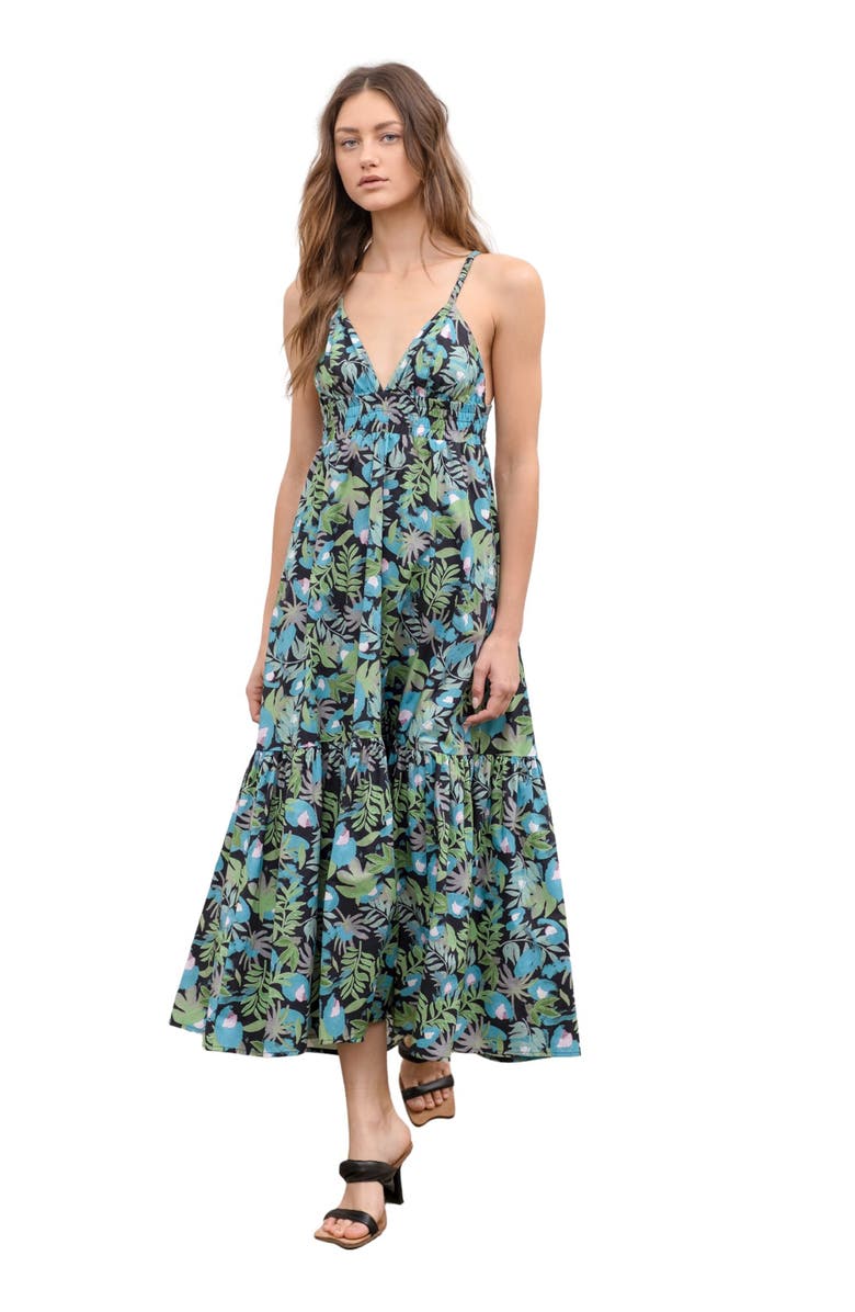 MOON RIVER Floral Back Cutout Midi Dress, Alternate, color,