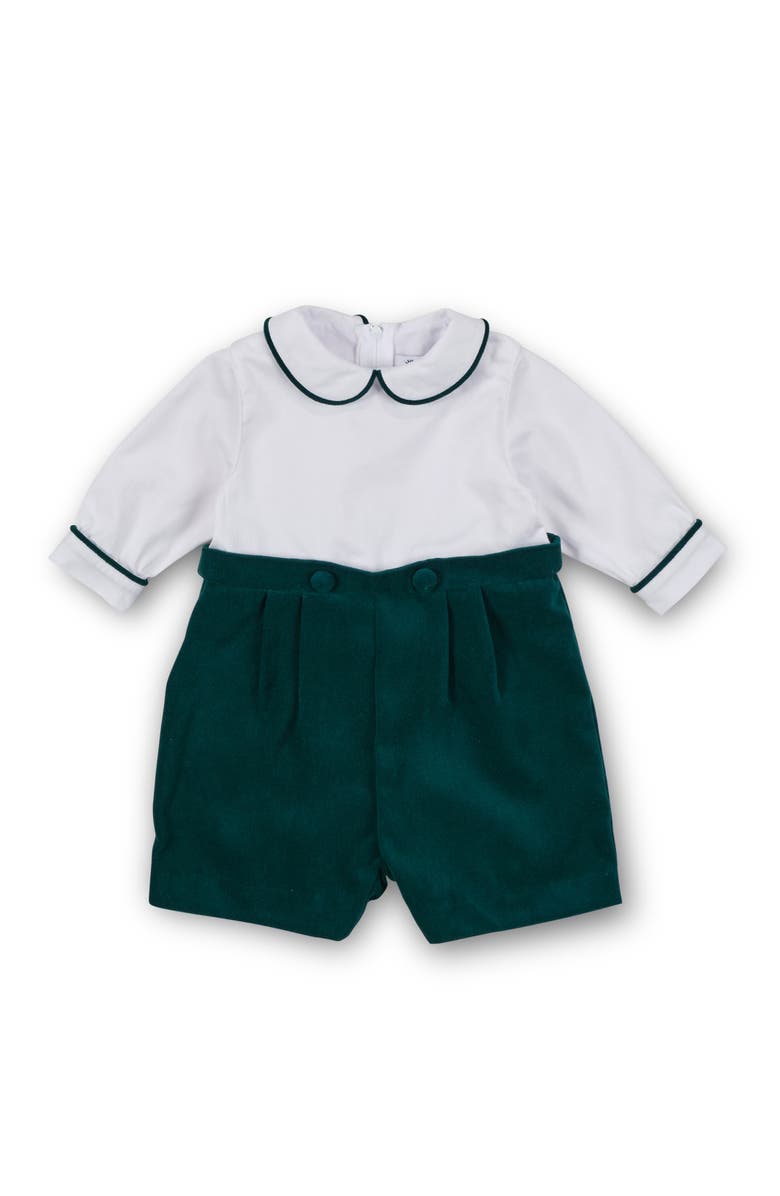 Florence Eiseman Pique And Velvet Short Sleeve All In One Shortall, Main, color, Green, White