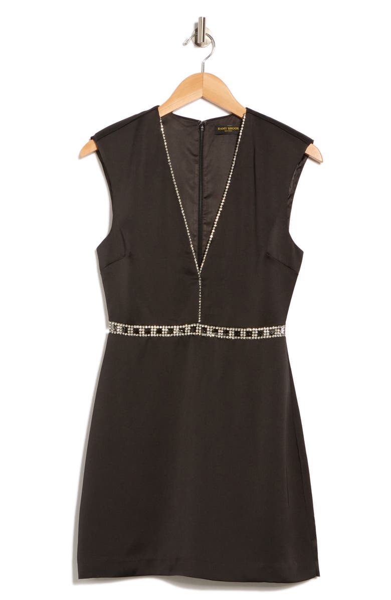 Ramy Brook Teigan Rhinestone Detail Satin Dress, Alternate, color, Black