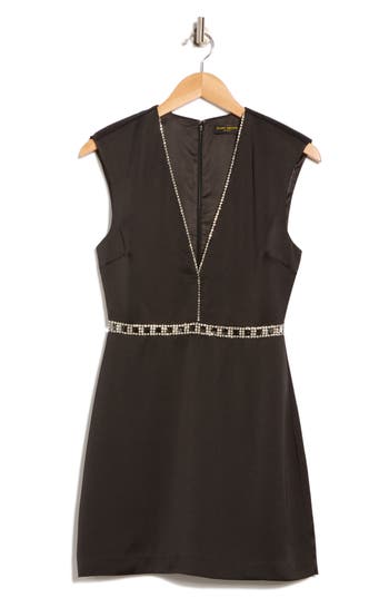 Ramy Brook Teigan Rhinestone Detail Satin Dress In Brown