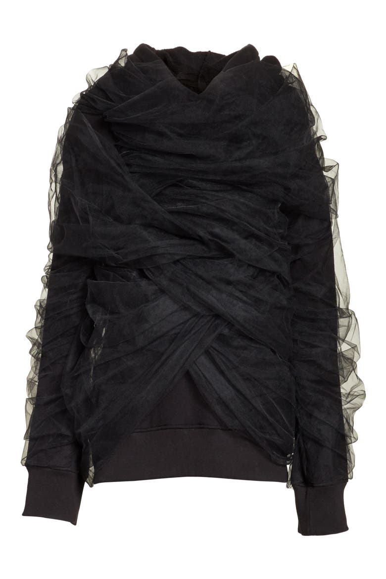 Tulle Wrapped Hoodie, Alternate, color, NOIR