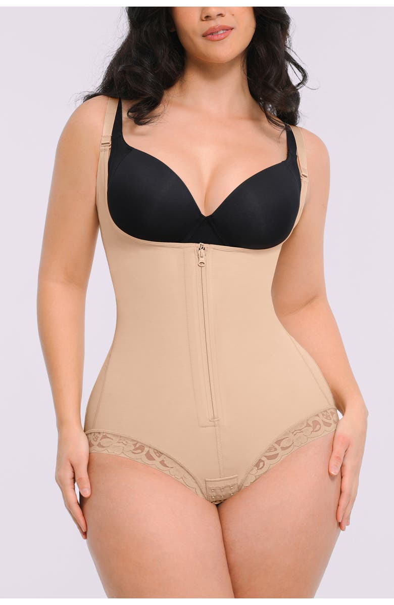 Shapellx AirSlim<sup>®</sup> Zipper Front Open Bust Brief Bodysuit, Alternate, color, Pinkish Beige