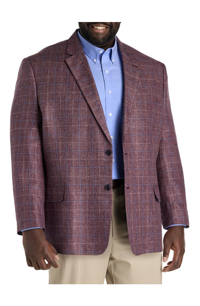 Oak Hill Premium by DXL Big & Tall Windowpane Sport Coat, Main, color, Berry