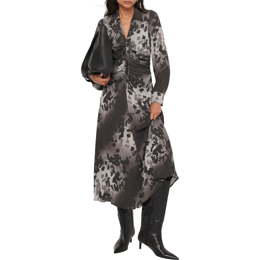 Mint Velvet Floral Print Midi Dress With A Collar In Black